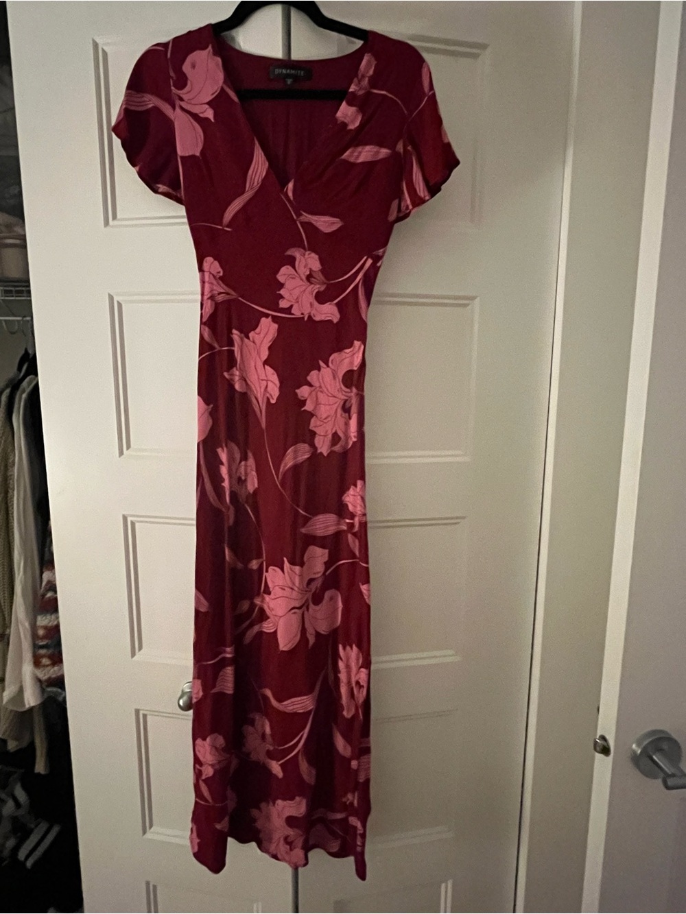 Dynamite Burgundy Maxi Dress with Light Pink Floral Print